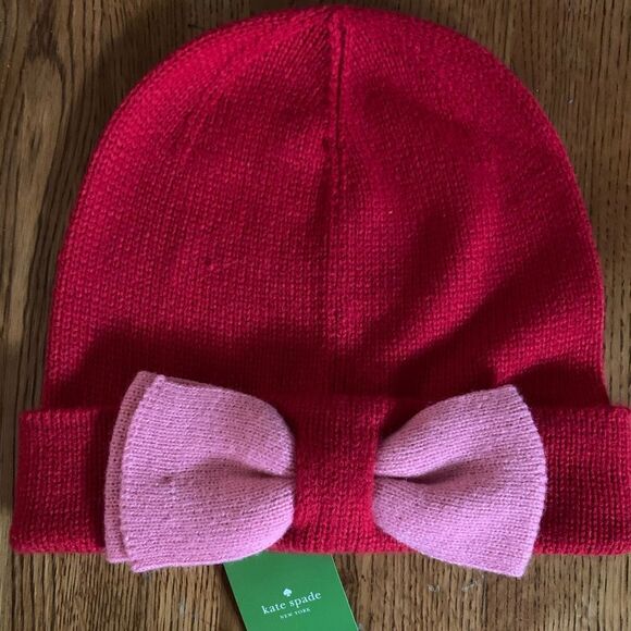 NWT Kate spade ♠️Red and Pink Beanie and glove matching set - Picture 1 of 2